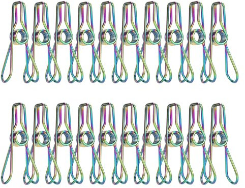 Skroad Wäscheklammern, 6 cm, Edelstahl, Wäscheklammern für Kleidung, Papierakten, Snacks, Decken, Handtücher, bunt, 20 Stück