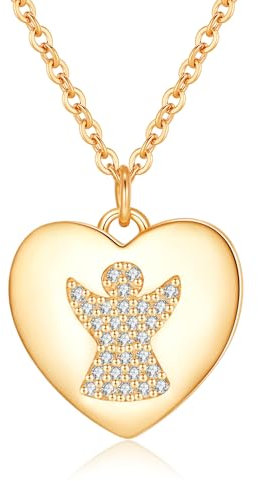 Jrêveinfini Corazon Angel de la Guarda Collar Niña Mujer Oro Plata de Ley 925, Colgante Collar de la Suerte, Original Personalizado Regalo Bautizo Comunion Cumpleaños Mujer Niña Mama