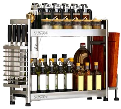 JUSHZ Gewürzregal Stehend Küchenregal Gewürzregale Gewurzregal Gewürz Organizer Spice Rack Für Die Küche Spices Organizer Edelstahl Multifunktionales Lagerregal Schmal (50x15x41.5cm,Silver)