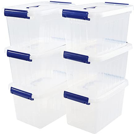 Minekkyes 6 Pack Clear Plastic Stackable Storage Boxes, Organizing Container with Handle and Secure Latching Buckles (6 Litre)