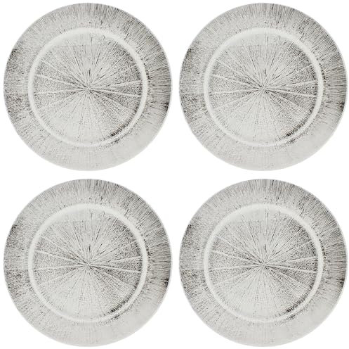 Annastore 4 x Platzteller wiederverwendbar in herrlich schimmernder Optik Ø 33 cm - Unterteller wiederverwendbar für Ihre Tischdeko - Platzteller für Weihnachten Farbe Silber