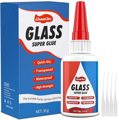 Sekundenkleber Glas 35g, extra stark Glaskleber transparent & wasserfest & hitzebeständig, Kleber für Glas, Acrylglas, Kunst, Kristall und mehr