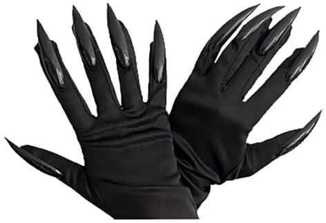 FVCTGHZ Halloween Dance Party Cosplay Halloween Glitter Nails Gloves Fingernails Glove Unique Bling Finger Gloves for Halloween Cosplay Costume Party (Red)(Black)