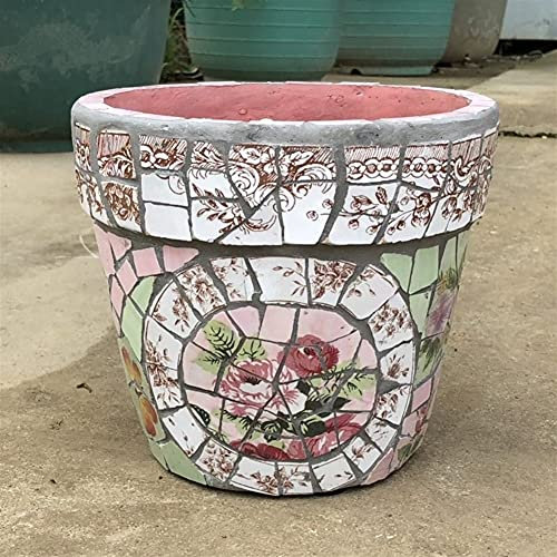 Grand pot de fleurs vert en céramique pour décoration extérieure/intérieure, pot de fleurs succulentes coloré pour terrasse, cour, salon, taille XL 22 x 19,5 cm