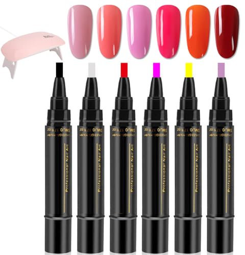Nail Polish Pens Uk, Nail Polish Pens, Nails Pens, NailPolish Pen Set With Uv Light, 36 Color NailPolish Gel Pen 8 Ml, NailVarnish Pens (6pcsD)