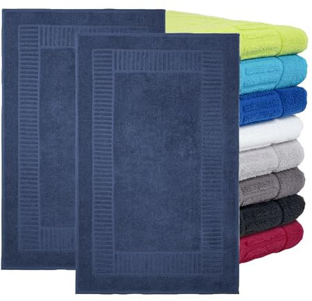 BaSaTex - 2er Pack Badvorleger für Dusche & Badewanne - Badematte Saugfähig & Schnelltrocknend in 50x80 cm - Aus 100% Baumwolle - Öko-Tex Made in Green Zertifiziert - Navy Blau