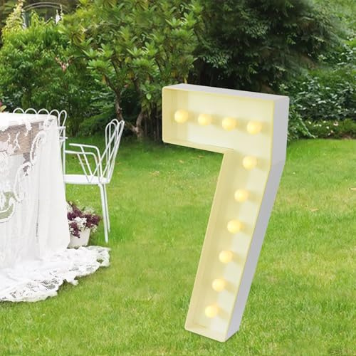 Leuchtende Zahl 7 mit LED, 2000-3000 K, für Geburtstag Hochzeit | Abschlussfeier und Dekoration, Batteriebetrieb mit 3 AA, Warmweiß