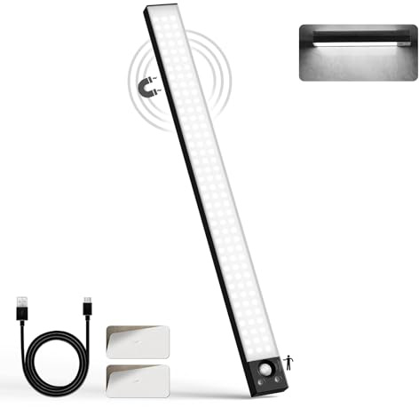 LQWELL® Schrankleuchte mit 84 ​​LEDs und Bewegungsmelder, 42.5 cm, 2200 mAh, Wiederaufladbar, Dimmbar, Schrankleuchte für Küche, Kleiderschrank, Bücherregal, Schlafzimmer (Schwarz, 1 Stück)