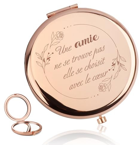 Cadeau Amie,Cadeau Meilleure Amie Femme,Miroir de Poche Personnalisé de Couleur or Rose,Cadeau Femme Anniversaire,Cadeau Amitié,Cadeau Original Femme,Cadeau pour une Amie,Cadeau Parfait pour Femmes