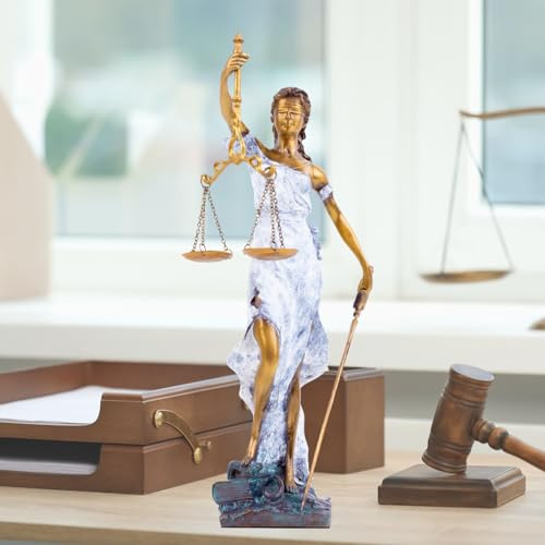 MILY-ART Echte Bronze Themis Figur 28 cm – Göttin der Gerechtigkeit, Wachsausschmelzverfahren, Handgefertigt, Lady Justice Statue für Anwaltskanzlei & Schreibtisch