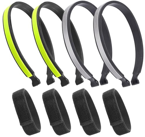 Carreneu 4 Stück Hosenklammer Fahrrad und 4 Elastische Klettbänder,Hosenschutz Fahrrad,Reflektierende Hosenklammern,für Herren Damen Jogger Radfahrer Motorrad (Grün,Grau)