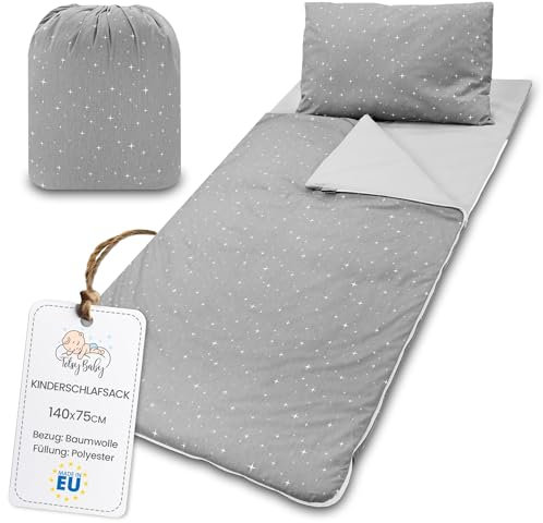 Schlafsack Kinder mit Kissen und Reißverschluss für Baby 3-7 Jahre - 140 x 75 cm Kinderschlafsack Indoor für Kindertagesstätte Kindergarten Deckenschlafsack Oeko-Tex Galaxie