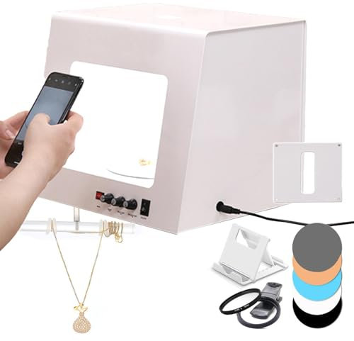 Professioneller Fotostudio-Leuchtkasten mit Fotografie-Drehteller – einstellbare Geschwindigkeit – unterstützt Aufhängen, 4 Fülllichter – einstellbare Helligkeit, Mini-Fotostudio-Softbox,T20