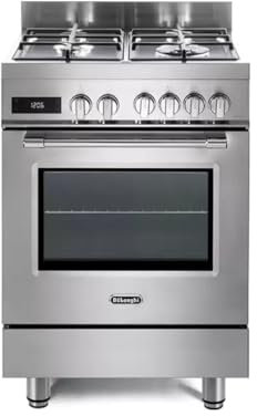 De'Longhi PRO 66 MXL PZ Cucina A Gas, 60 Cm, Forno Elettrico Multifunzione, 4 Bruciatori, 1 Doppia Corona, Linea Professional, Master Pizza, Easy Steam, Idroclean, Classe Energetica A