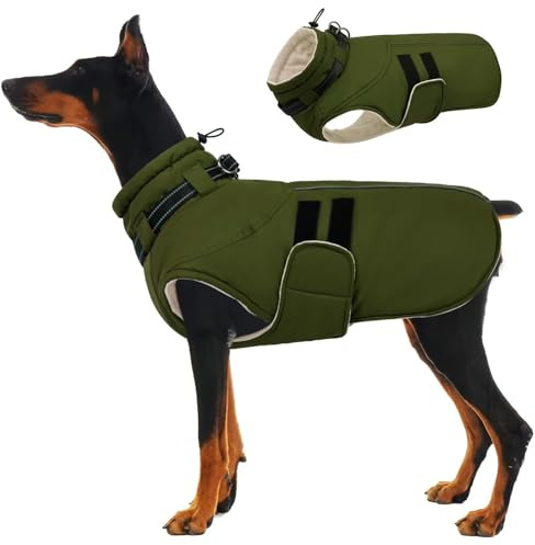 IECOii Hundemantel Wasserdicht,XXXL Hundemantel Wasserdicht,Thermal Fleece Gefüttert Wintermantel Hund,Warm Hunde Wintermantel,Winterjacken & Wintermäntel Für Hunde,Winterjacke Hund,Armeegrön,3XL