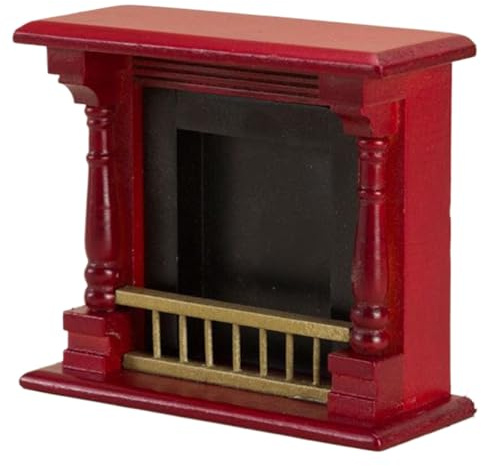 Ssguopte 1:12 Scale Dollhouse Fireplace Vintage Wooden Miniature Decor Red