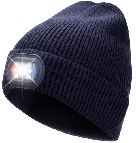 OKKLE Mütze mit Licht, USB-aufladbare LED-Haube mit 6 ultrahellen Lichtern & 3 Modi, Wärmende Stirnlampe für Outdoor, Camping, Nachtläufe, Männer und Frauen