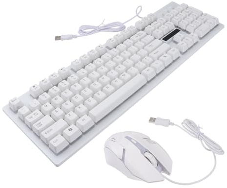 Gaming Keyboard Mouse Set Wired USB White 104 Keys | Office and Home Use, Plastic Build, Non Conflict Design, Luminous Finish, Gaming Room Ready