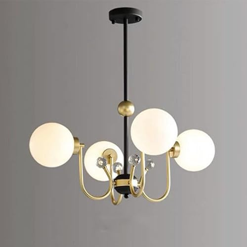 HHRLCH Lampenschirm aus Glas mit Lampenschirm aus Glas, Deckenlampe für Wohnzimmer, Esszimmer, Schlafzimmer, Restaurantbeleuchtung, Bernstein/8 Köpfe/cremefarben/4