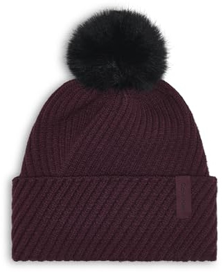 Calvin Klein Damen Beanie-Mütze Diagonal Rib Winter Beanie with Faux Fur Pom
