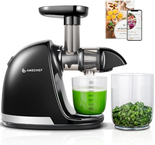 AMZCHEF Juicer Machines - Cold Press Juicer - Slow Masticating for Whole Fruits and Vegetables - No BPA Juice Extractor with 2 Cups and Brush - Delicate Chew No Need to Filter - Classic Black