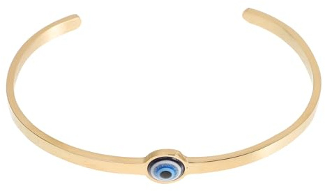 CLISPEED Evil Eye Bracelet: Evil Eye Jewelry Bracelet Aesthetic Adjustable Open Bangle Minimalist Bangle Gold Tone Protective Jewelry for Everyday Wear Golden Titanium Steel
