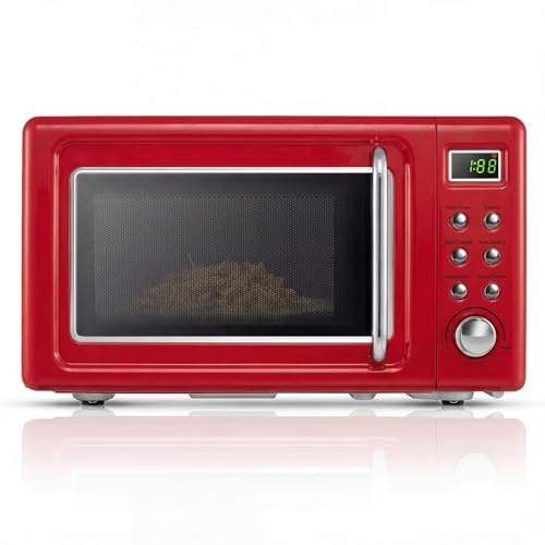 ARLIME - Microondas retro de 0.7 pies cúbicos, encimera de 700 W, con 5 microdescongelación de potencia y función de cocción automática, interior de acero inoxidable, visualización LED, microondas