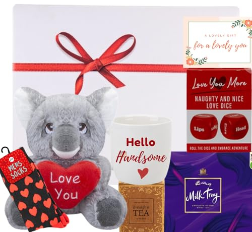 Fathers Day Hampers for Dad - Hello Handsome Mug, Koala Bear, Chocolates, Tea, Socks, Date Dice & Card - Anniversary Hamper for Men, Boyfriend, Birthday Hampers for Husband