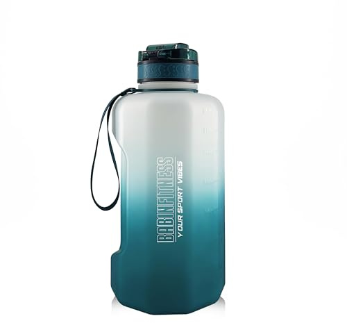 BABINFITNESS Sport Trinkflasche 2.2L aus Tritan – BPA-frei, Kein Geruch, Auslaufsicher & Langlebig – Große Wasserflasche mit Griff & Zeitmarkierung – Gym, Alltag & Reisen – Türkis-Weiß (Türkis-Weiß)