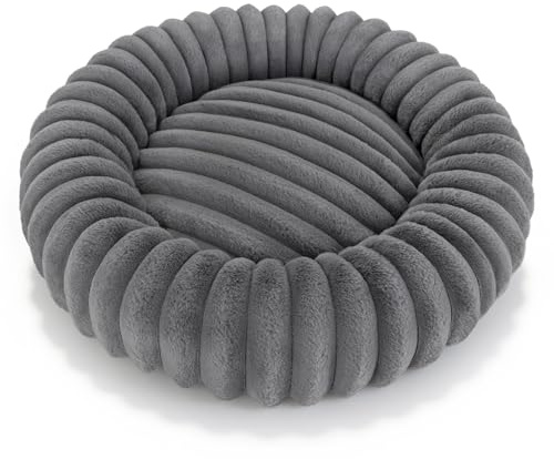Domarex Rundes Hundebett DOGGURU KIRA 60 cm - Weiches Kissen aus Faux Rabbit Fur - Bequem und umarmend für höchsten Komfort Ihres Haustieres, M, Grau