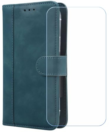 BMPNLSZ Flip Case para SPC Zeus 2 + Cristal Templado, HD Vidrio Templado Protector Pantalla, Función de Soporte Cover, Billetera Funda (5,0) - Azul-XHDFG