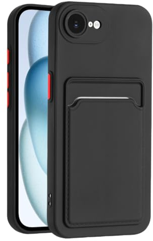 Draamvol for iPhone 13, iPhone 14 Case with Silicone Back Card Holder, Ultra Slim Soft TPU Shockproof Protective Bumper Cover, Black