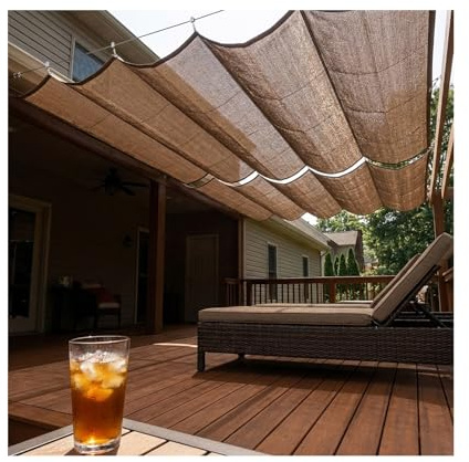 Tenda da sole retrattile a forma di U ondulata, telo in rete DPE con protezione UV al 90%, for terrazza pergolata da patio, durevole e resistente ai raggi UV(W3.2*L5m/W10.50*L16.41ft)