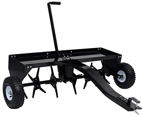 Rasenlüfter für Aufsitzmäher 102 cm Arbeitsbreite Stahl Vertikutierer Aerifizierer mit 24 Stiften und Luftreifen für Rasenbelüftung Moosentferner Gartenmaschine zur Bodenlockerung und