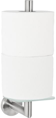 bremermann Bad-Serie Piazza - Toilettenpapierhalter mit Glasboden, Ersatzrollenhalter für 2 Toilettenpapierrollen, WC-Rollenhalter, aus satiniertem Glas und Edelstahl matt