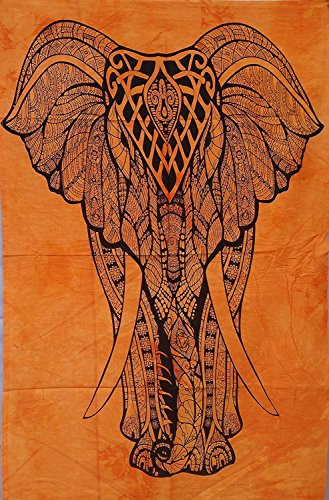 Indischer Baumwoll-Elefant Mandala Poster Tapisserie Hippie Hippie Überwurf Wohnheim Deko Wand hängend Picknick Strandtuch Bohemian (Orange