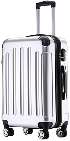 BEIBYE Hartschalen Koffer Trolley Rollkoffer Reisekoffer 4 Zwillingsrollen Polycabonat (Silber, Handgepäck 55cm-40L)