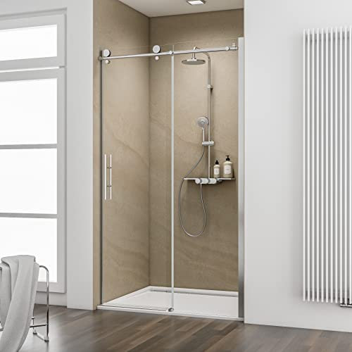 Schulte porte de douche coulissante 140 x 200 cm, en niche, roulettes en haut, aspect chromé, 2 verres de sécurité transparent 8 mm, montage 1 partie fixe réversible, plage de réglage 138.5-140.5