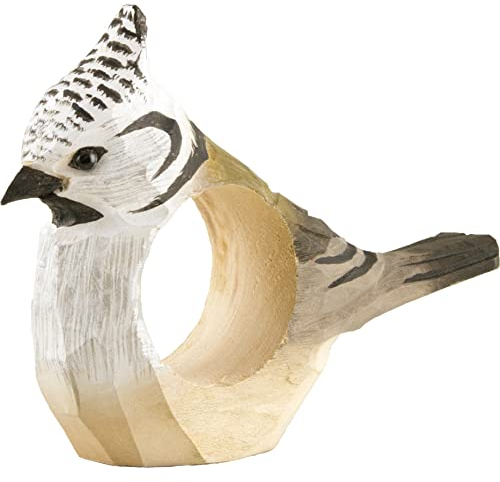 Wildlife Garden WG580 Serviettenring Haubenmeise - Handgeschnitzter Serviettenring aus Holz für die Tischdekoration