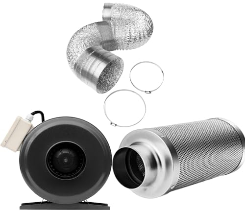 SunStream 6 Inch 440 CFM Inline Fan 6 Inch Carbon Filter and 25 Feet of Ducting Combo All-In-One Ventilation Kit for Grow Tent