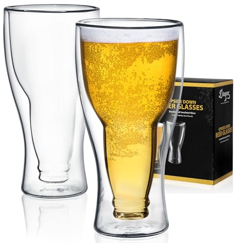 Dragon Glassware Upside Down Beer Glasses, 13.5 oz Set of 2 - Clear