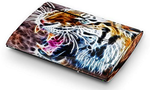 Skins4u Aufkleber Design Schutzfolie Vinyl Skin kompatibel mit Sony PS3 Playstation 3 Super Slim Fractal Tiger