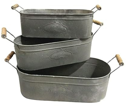 AllChic Lot de 3 Pots de Fleurs en métal Style Shabby Chic