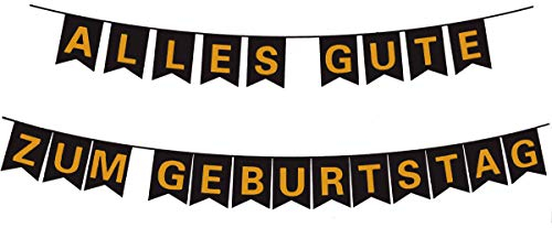 3 Meter Girlande Alles Gute zum Geburtstag Banner Deko Partykette Partydeko tolle Dekoration für Geburtstag Party Schwarz Gold