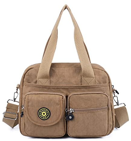 Gladdon Canvas Crossbody Taschen für Frauen Multi Pocket Stilltaschen Schultertaschen Leichte Top Griff Satchel börse für Tägliche Reisen Arbeit Einkaufen(Khaki)