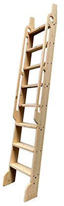 DIYHD 87 Unfinished Rolling Library Wooden Step Ladder with Glab Handle,No Sliding Hardware