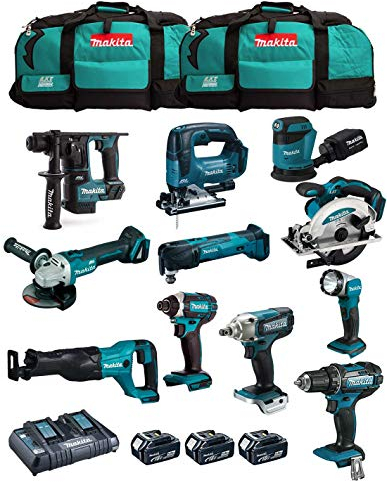 MAKITA Kit MK1101 (DDF482 + DHR171 + DGA504 + DTD152 + DJV182 + DSS610 + DJR186 + DBO180 + DTM51 + DML802 + DTW190 + 3 Batteries de 5,0 Ah + Chargeur + 2 x LXT600)