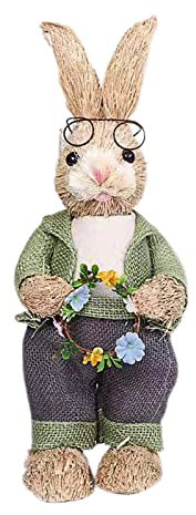 YQYAZL Easter Straw Bunny, Cute Straw Rabbit Bunny Easter Decorations Easter Straw Rabbit Ornament for Easty Centerpiece Tabletop Holiday Decoration Green