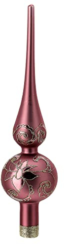Holyart Puntale Albero Natale Fiori Rosa Malva Vetro soffiato 25 cm