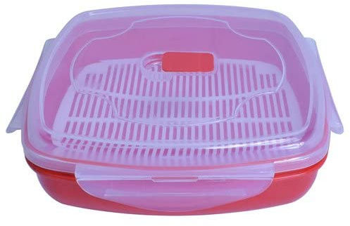 Home Products Essentials Microwave Container with Steamer Insert & Open Vent For Reheating, Poultry, Fish & Vegetable BPA Free Dishwasher Safe, Red